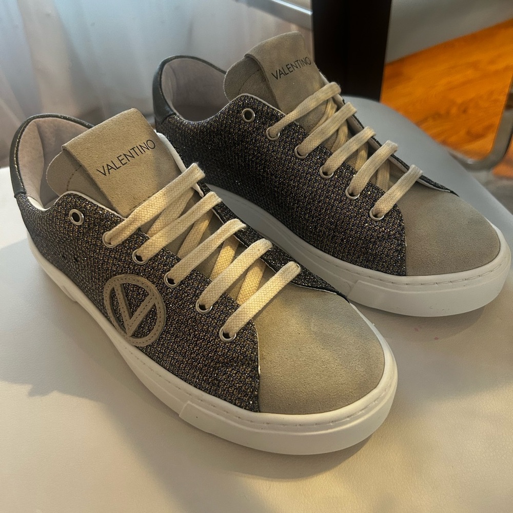 Valentino Gray and White Sneakers